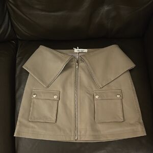 NWT ENA PELLY Lambskin Lamb Leather Foldover Waist Zip Moto Pockets mini skirt